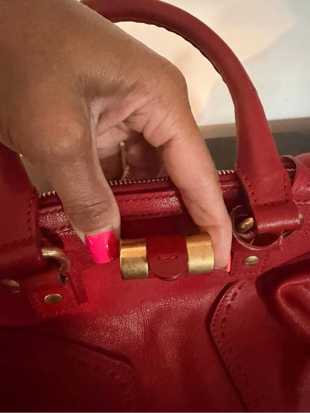 Yves Saint Laurent Red Leather Top-Handle Shoulder Bag - Picture 6 of 8